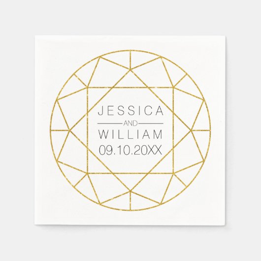 ダイヤモンドジュエル幾何学的金ゴールド結婚グリッター スタンダードカクテルナプキン (正面)