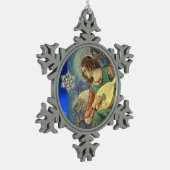 ダイヤモンドスターで音楽を作るクリスマスエンジェル スノーフレークピューターオーナメント (左)