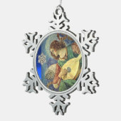 ダイヤモンドスターで音楽を作るクリスマスエンジェル スノーフレークピューターオーナメント (右)