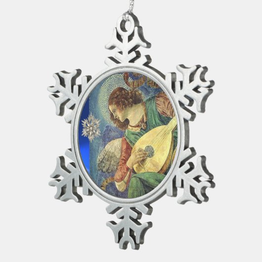 ダイヤモンドスターで音楽を作るクリスマスエンジェル スノーフレークピューターオーナメント (右)