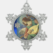 ダイヤモンドスターで音楽を作るクリスマスエンジェル スノーフレークピューターオーナメント (正面)