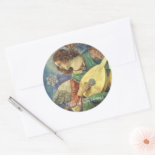 ダイヤモンドスターで音楽を作るクリスマスエンジェル ラウンドシール (封筒)
