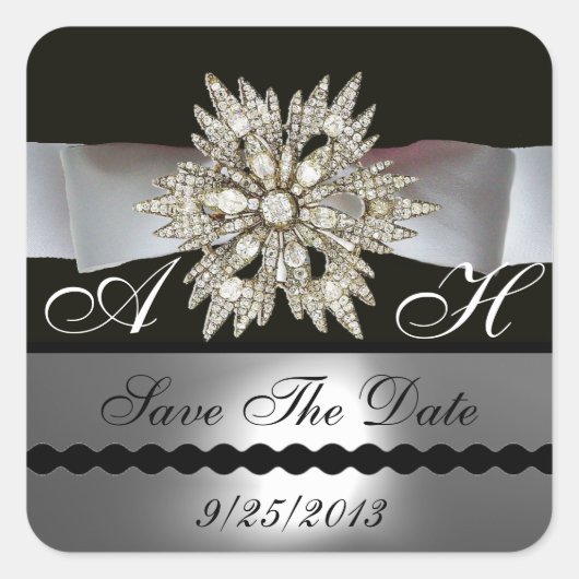 ダイヤモンドスターズ白黒リボンモノグラム スクエアシール (正面)