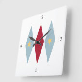 ダイヤモンドスターバストブルーレッドミッドセンチュリーレトロ スクエア壁時計 (傾斜)