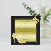 ダイヤモンドスティレット&ロマンティック金ゴールドボウ誕生日 招待状 (スタンド正面)