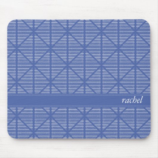 ダイヤモンドストライプとダイヤモンドのパターンNavy/Blue名前をカスタムする マウスパッド (正面)