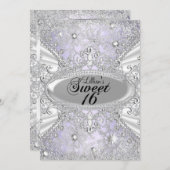 ダイヤモンドスノーフレークパープルウィンターワンダーランドスウィート16 招待状 (正面/裏面)