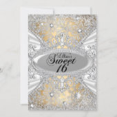 ダイヤモンドスノーフレーク金ゴールドウィンターワンダーランドスウィート16 招待状 (正面)