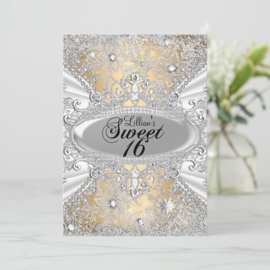 ダイヤモンドスノーフレーク金ゴールドウィンターワンダーランドスウィート16 招待状 (スタンド正面)