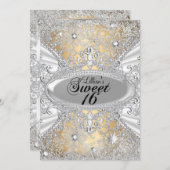 ダイヤモンドスノーフレーク金ゴールドウィンターワンダーランドスウィート16 招待状 (正面/裏面)