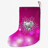 ダイヤモンドスノーフレーク&ハート暗い赤紫色《写真》ぼけ味 スモールクリスマスストッキング (裏面)