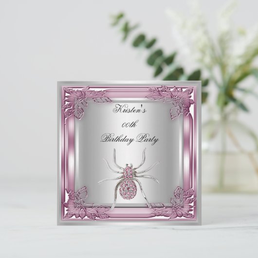 ダイヤモンドスパイダーエリートエレガントバースデーパーティーピンク 招待状 (スタンド正面)