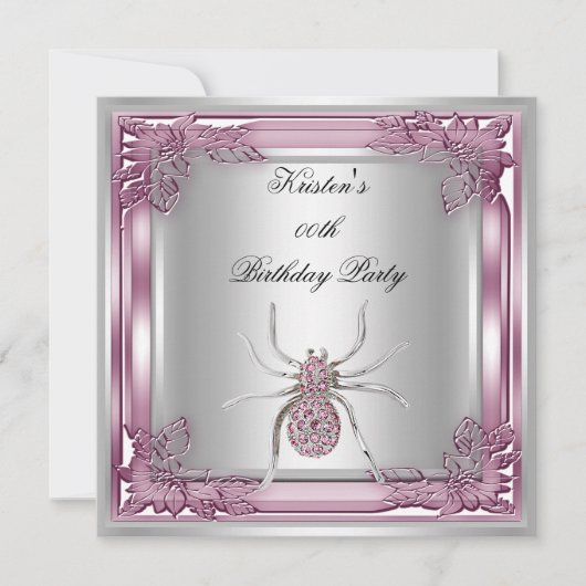 ダイヤモンドスパイダーエリートエレガントバースデーパーティーピンク 招待状 (正面)