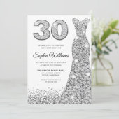 ダイヤモンドスパークルグリッタードレス 30歳誕生日パーティー 招待状 (スタンド正面)