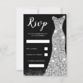 ダイヤモンドスパークルドレス 誕生日パーティー ウェディング ブラック 出欠カード (正面)