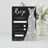 ダイヤモンドスパークルドレス 誕生日パーティー ウェディング ブラック 出欠カード (スタンド正面)