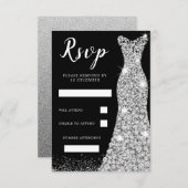 ダイヤモンドスパークルドレス 誕生日パーティー ウェディング ブラック 出欠カード (正面/裏面)
