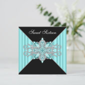 ダイヤモンドターコイズブルーとブラックの誕生日 招待状 (スタンド正面)