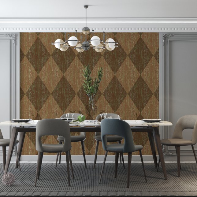 ダイヤモンドチェッククラックルテクスチャブラウングリーン 壁紙 (クリエイターアップロード済み)