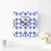 ダイヤモンドチェックブルーホワイト スクエア壁時計 (ホーム)