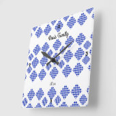 ダイヤモンドチェックブルーホワイト スクエア壁時計 (傾斜)