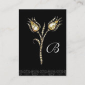 ダイヤモンドチューリップダマスクモノグラム、ブラック&ホワイト 名刺 (裏面)