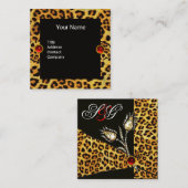 ダイヤモンドチューリップヒョウ毛皮リボン、ルビー宝石 スクエア名刺 (正面/裏面)