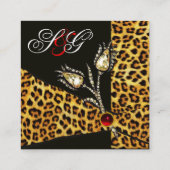 ダイヤモンドチューリップヒョウ毛皮リボン、ルビー宝石 スクエア名刺 (裏面)