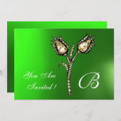 ダイヤモンドチューリップモノグラム、グリーンエメラルド 招待状 (正面/裏面)