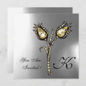 ダイヤモンドチューリップモノグラム、グレーホワイトムーンストーン 招待状 (正面/裏面)