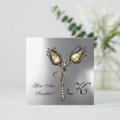 ダイヤモンドチューリップモノグラム、グレーホワイトムーンストーン 招待状 (スタンド正面)