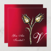 ダイヤモンドチューリップ モノグラム、 赤 ワインレッド 白 招待状 (正面/裏面)