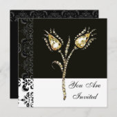 ダイヤモンドチューリップ、白黒ダマスク 招待状 (正面/裏面)