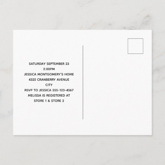 ダイヤモンドティアラ赤ちゃんエレガントシャワー付きピンク色のフローラ インビテーションポストカード (裏面)