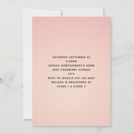 ダイヤモンドティアラ赤ちゃんエレガントシャワー付きピンク色のフローラ 招待状 (裏面)