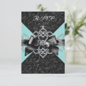 ダイヤモンドティール(緑がかった色)ブルーブラックスウィート16バースデーパーティー 出欠カード (スタンド正面)