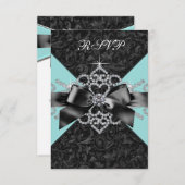 ダイヤモンドティール(緑がかった色)ブルーブラックスウィート16バースデーパーティー 出欠カード (正面/裏面)