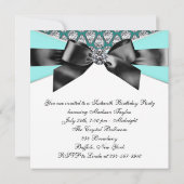 ダイヤモンドティール(緑がかった色)ブルーブラックスウィート16バースデーパーティー 招待状 (裏面)