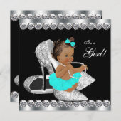 ダイヤモンドティール(緑がかった色)ブルーブラックブレックファーストベビーシャワー 招待状 (正面/裏面)