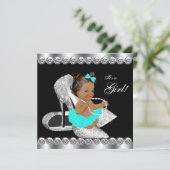 ダイヤモンドティール(緑がかった色)ブルーブラックブレックファーストベビーシャワー 招待状 (スタンド正面)