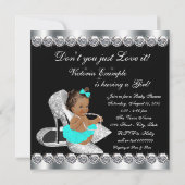 ダイヤモンドティール(緑がかった色)ブルーブラックブレックファーストベビーシャワー 招待状 (裏面)