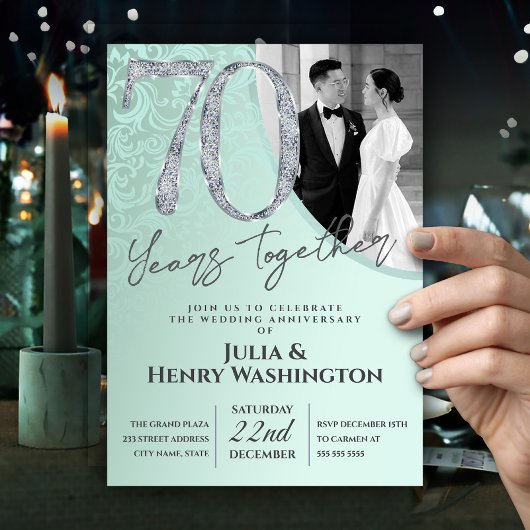 ダイヤモンドテクスチャーテキスト 70回目の結婚記念日  招待状