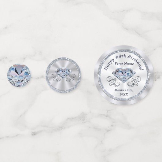 ダイヤモンドテーマパーソナライズされた、ハッピーバースデーテーブル コンフェッティ (正面)