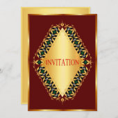 ダイヤモンドデザインの緑と黒の赤の招待状 招待状 (正面/裏面)