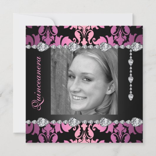 ダイヤモンドデザインフォトキンセアニェラ誕生日招待状 招待状 (正面)