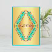 ダイヤモンドデザインブルーと紫の金ゴールド招待 招待状 (スタンド正面)