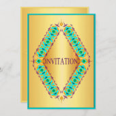 ダイヤモンドデザインブルーと紫の金ゴールド招待 招待状 (正面/裏面)