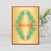 ダイヤモンドデザインブルーと赤の金ゴールド招待 招待状 (スタンド正面)