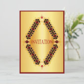 ダイヤモンドデザイン黒と赤の金ゴールド招待 招待状 (スタンド正面)