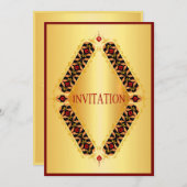 ダイヤモンドデザイン黒と赤の金ゴールド招待 招待状 (正面/裏面)
